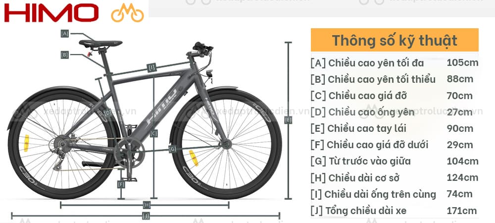 Thông số kỹ thuật xe đạp trợ lực Xiaomi Himo C30R 