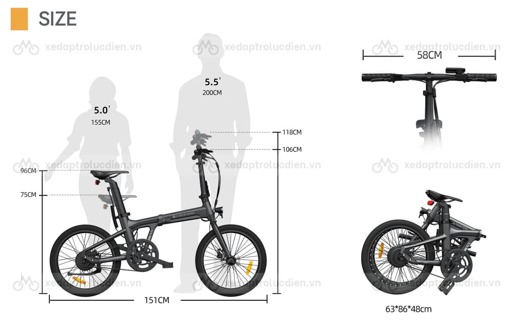 Thông số kỹ thuật xe đạp trợ lực ADO A20 Lite 